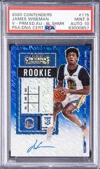 2020-21 Panini Contenders Premium Edition Blue Shimmer #115 James Wiseman Signed Rookie Card (#12/20) - PSA MINT 9, PSA/DNA 10